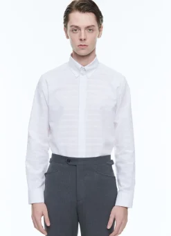 Fursac Linen Fitted Shirt With Stripes White - Tone-On-Tone Stripes New