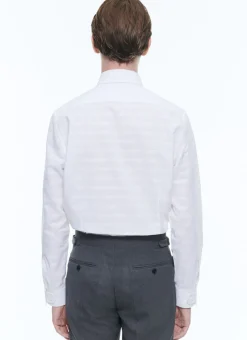 Fursac Linen Fitted Shirt With Stripes White - Tone-On-Tone Stripes New