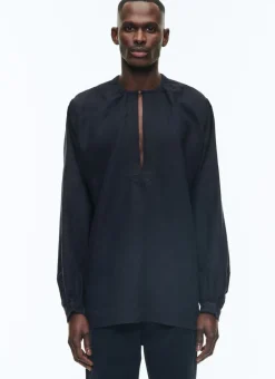 Fursac Linen Serge Breton Fishermans Smock Navy Blue Hot