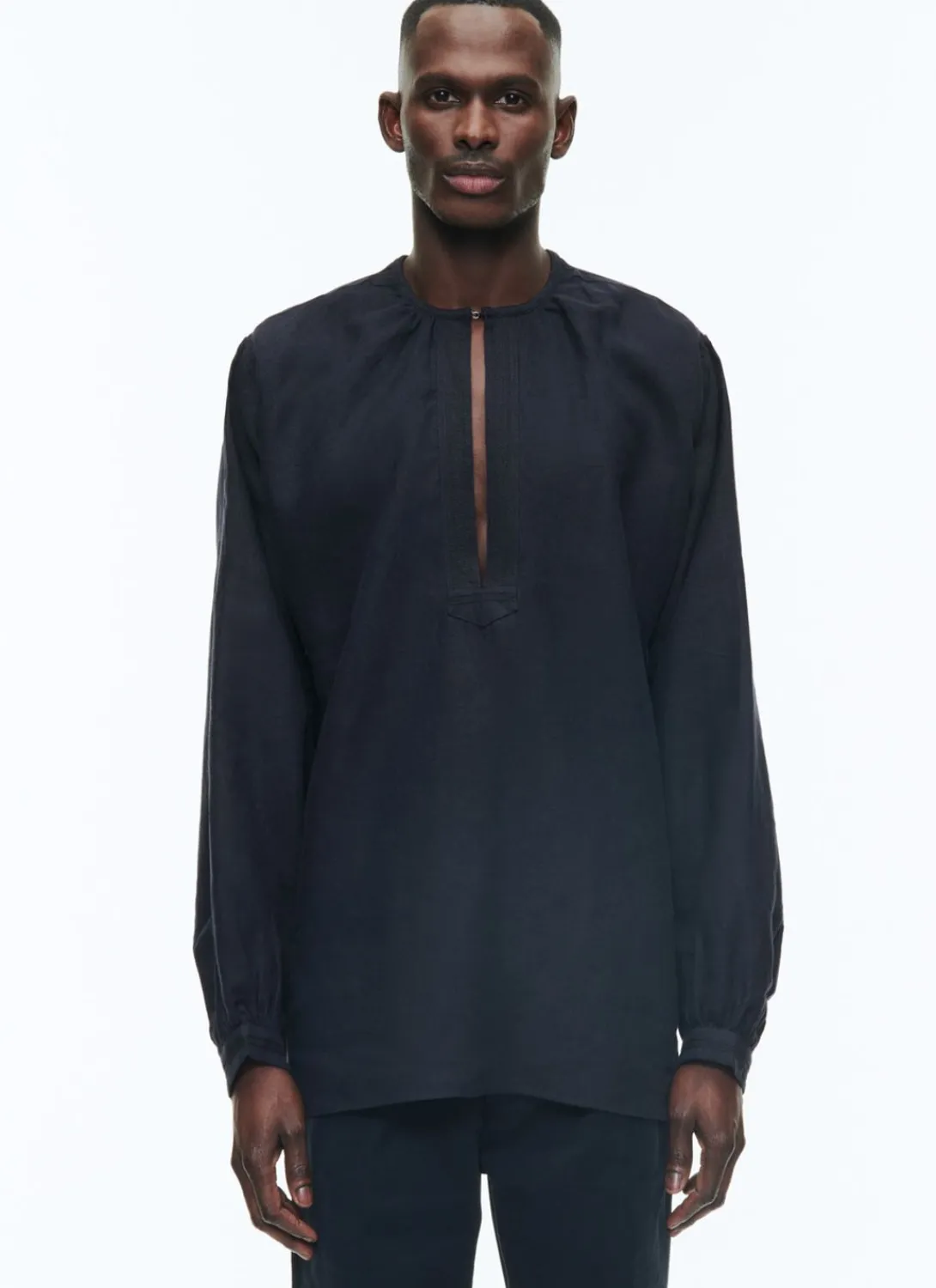 Fursac Linen Serge Breton Fishermans Smock Navy Blue Hot
