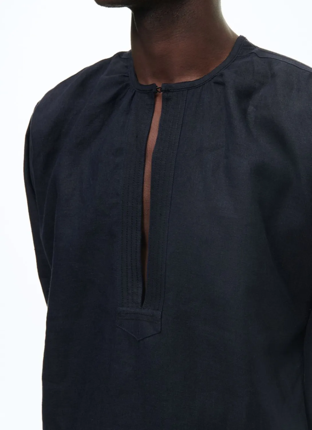 Fursac Linen Serge Breton Fishermans Smock Navy Blue Hot