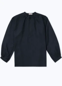 Fursac Linen Serge Breton Fishermans Smock Navy Blue Hot