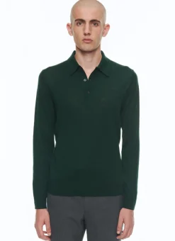 Fursac Merino Wool Longsleeves Polo Sweater Forest Green Best Sale