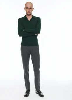 Fursac Merino Wool Longsleeves Polo Sweater Forest Green Best Sale