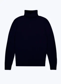 Fursac Merino Wool Roll Neck Sweater Navy Blue Best Sale