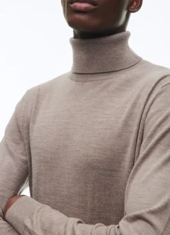 Fursac Merino Wool Roll Neck Thin Sweater Taupe Grey Online
