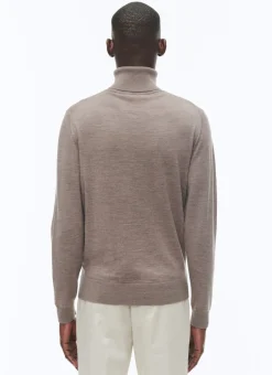 Fursac Merino Wool Roll Neck Thin Sweater Taupe Grey Online