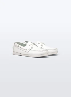 Fursac Napa Leather Boat Loafers White Hot