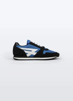 Fursac Navy Blue And Black Leather And Nylon Sneakers Navy Blue And Black - White Logo Sale