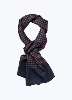 Fursac Navy Blue Silk Scarf With Print Navy Bleu Best Sale