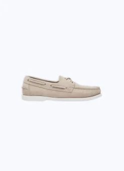 Fursac Nubuck Leather Boat Loafers Beige New