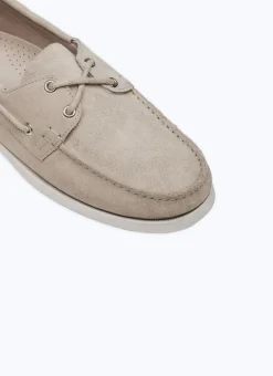 Fursac Nubuck Leather Boat Loafers Beige New