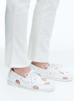 Fursac Openwork Leather Boat Shoes White Outlet