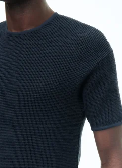 Fursac Organic Cotton Hemstitched T-Shirt Navy Blue Cheap