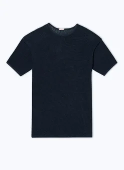 Fursac Organic Cotton Hemstitched T-Shirt Navy Blue Cheap