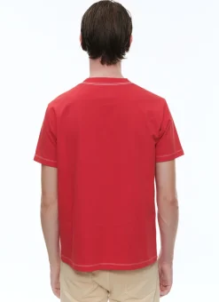 Fursac Organic Cotton Jersey Embroided T-Shirt Red - Fursac Embroidery Online