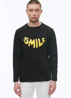 Fursac Organic Cotton Jersey T-Shirt Black - Yellow "Smile" Print Cheap