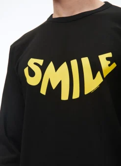 Fursac Organic Cotton Jersey T-Shirt Black - Yellow "Smile" Print Cheap