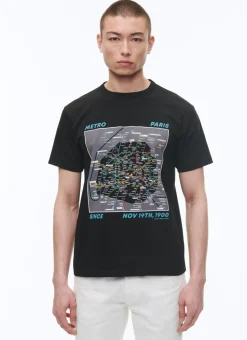 Fursac Organic Cotton Jersey T-Shirt Black - Parisian Metro Map Print Cheap