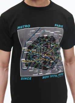 Fursac Organic Cotton Jersey T-Shirt Black - Parisian Metro Map Print Cheap