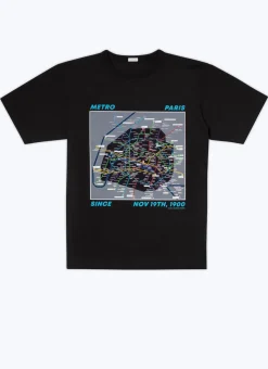 Fursac Organic Cotton Jersey T-Shirt Black - Parisian Metro Map Print Cheap