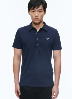 Fursac Organic Cotton Pique Polo Sweater Navy Blue Outlet