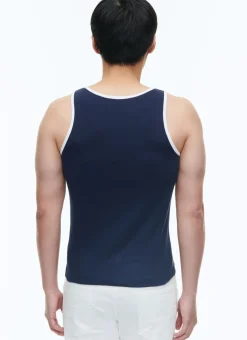 Fursac Organic Cotton Tank Top With Logo Navy Blue - White Hems Fashion
