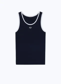 Fursac Organic Cotton Tank Top With Logo Navy Blue - White Hems Fashion
