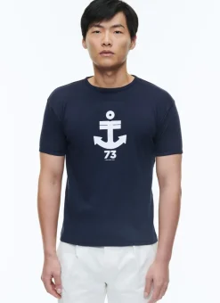Fursac Organic Cotton T-Shirt With Print Navy Blue - Anchor Print Cheap