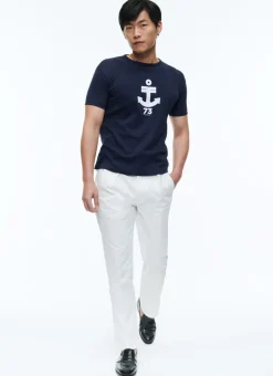 Fursac Organic Cotton T-Shirt With Print Navy Blue - Anchor Print Cheap