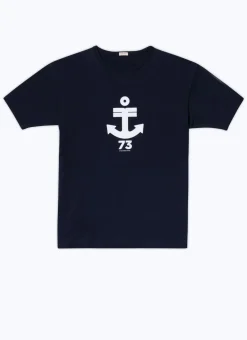 Fursac Organic Cotton T-Shirt With Print Navy Blue - Anchor Print Cheap