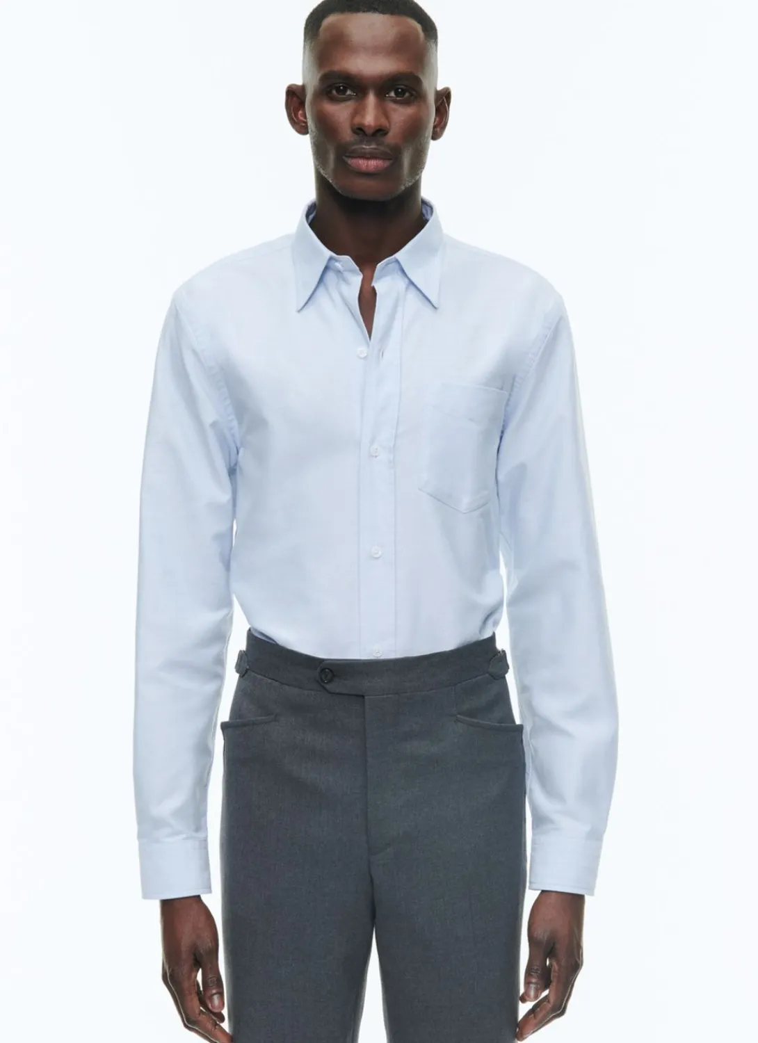 Fursac Oxford Cotton Shirt With Swallow Collar Sky Blue Store
