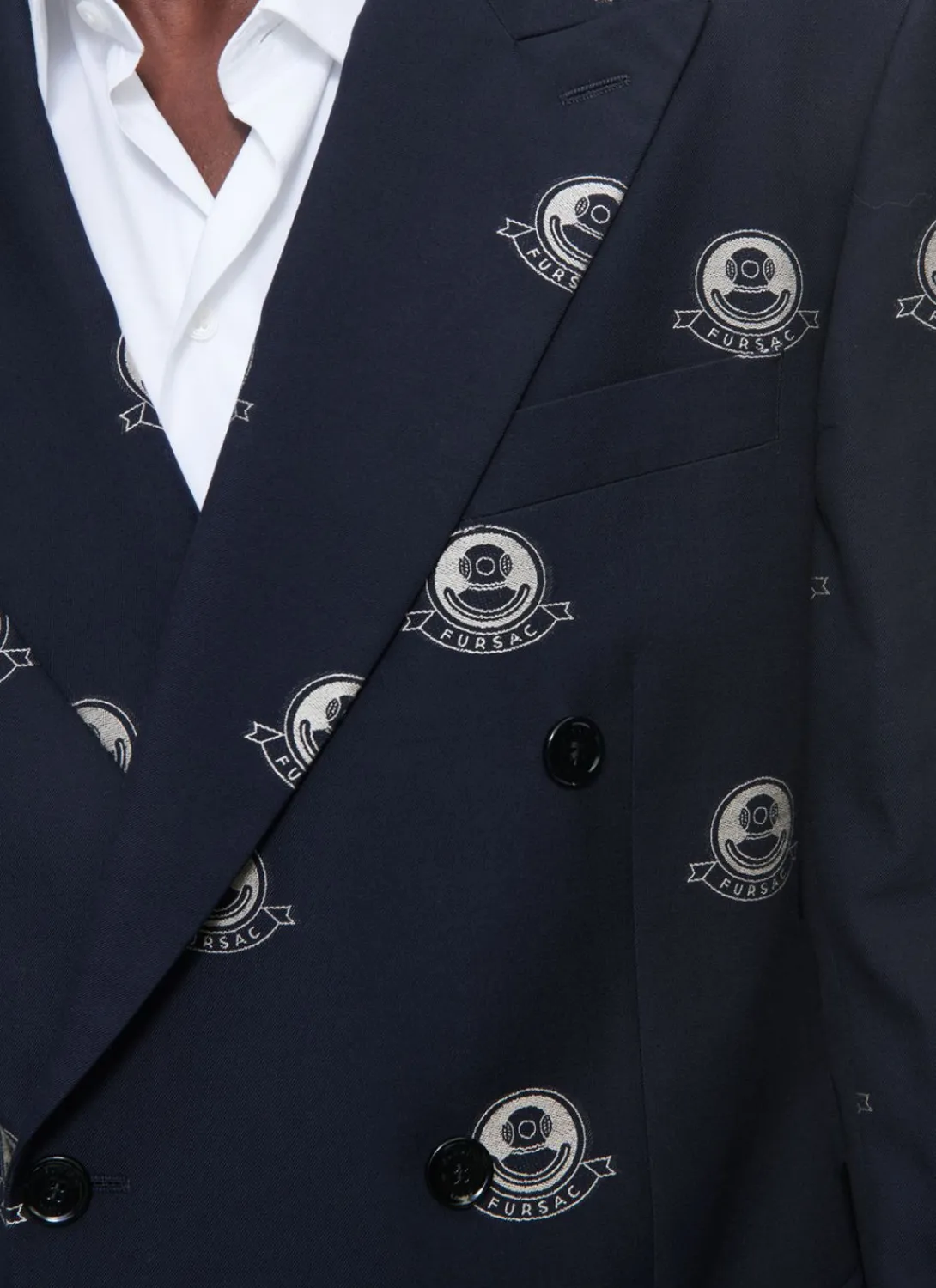 Fursac Patterned Wool Double-Breasted Suit Navy Blue - Diving Suit Jacquard Pattern Cheap