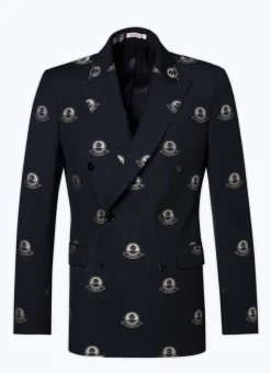 Fursac Patterned Wool Double-Breasted Suit Navy Blue - Diving Suit Jacquard Pattern Cheap