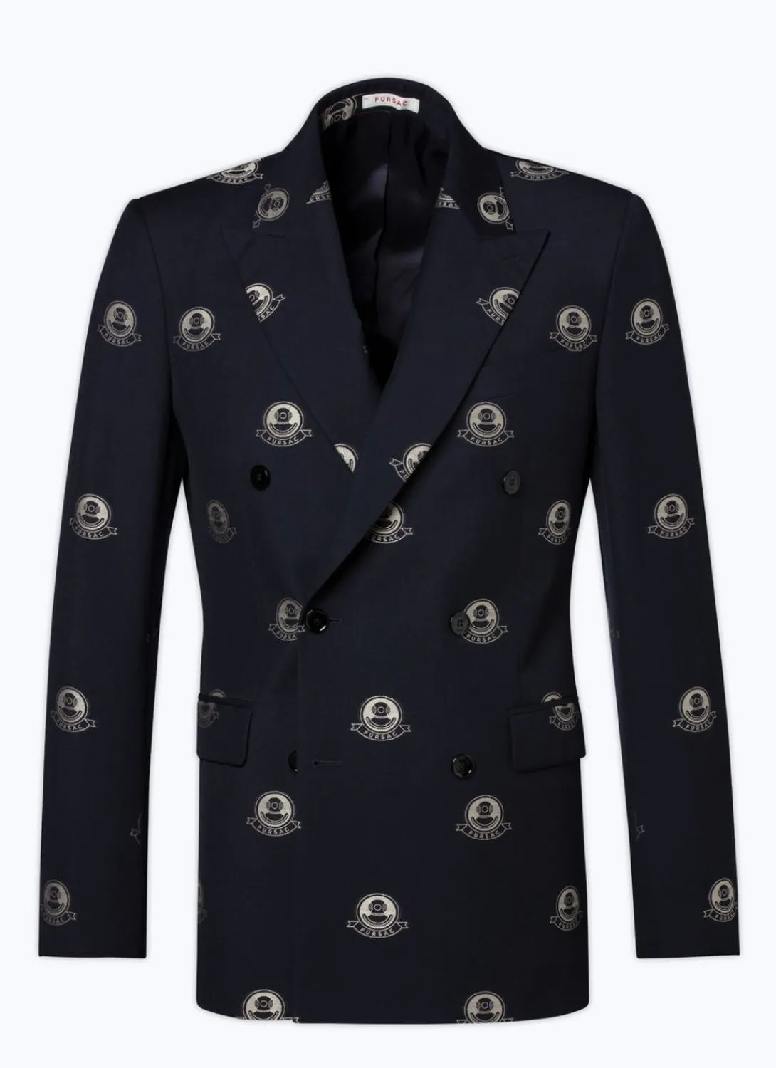 Fursac Patterned Wool Double-Breasted Suit Navy Blue - Diving Suit Jacquard Pattern Cheap