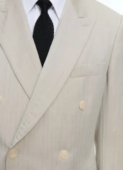Fursac Patterned Wool Double-Breasted Suit Beige - Houndstooth Pattern Best
