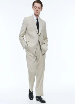 Fursac Patterned Wool Double-Breasted Suit Beige - Houndstooth Pattern Best