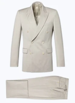 Fursac Patterned Wool Double-Breasted Suit Beige - Houndstooth Pattern Best
