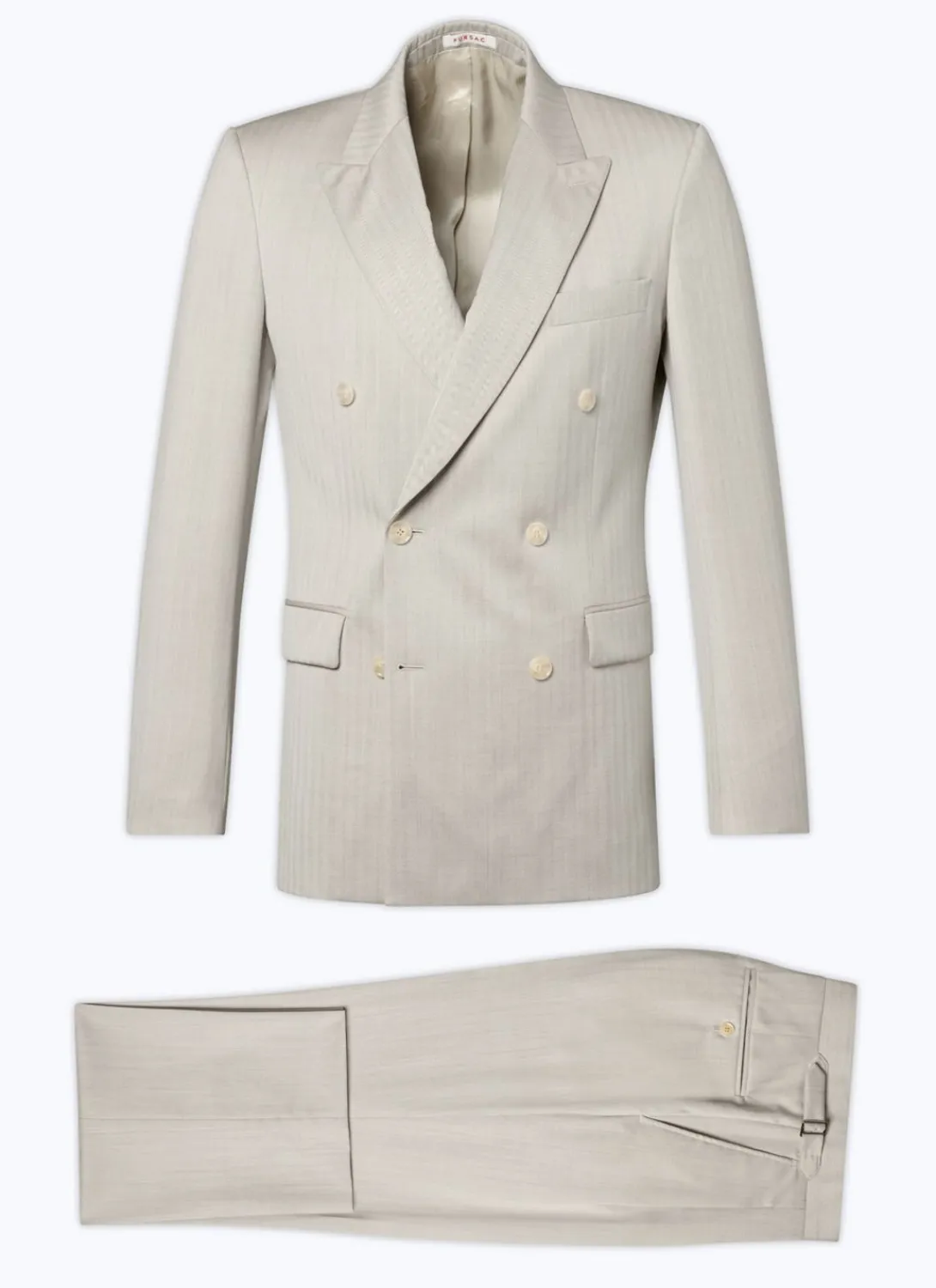 Fursac Patterned Wool Double-Breasted Suit Beige - Houndstooth Pattern Best