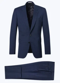 Fursac Prince Of Wales Wool Canvas Suit Navy Blue - Prince Of Wales Pattern Shop
