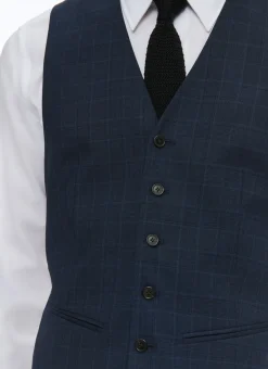 Fursac Prince Of Wales Wool Canvas Waistcoat Navy Blue - Prince Of Wales Pattern Hot