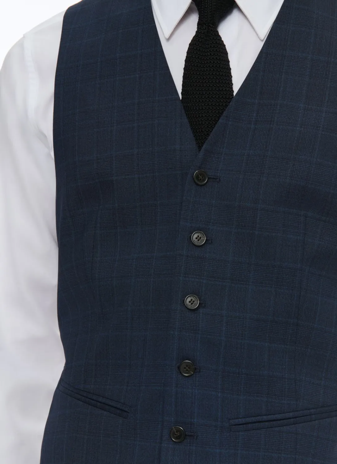 Fursac Prince Of Wales Wool Canvas Waistcoat Navy Blue - Prince Of Wales Pattern Hot