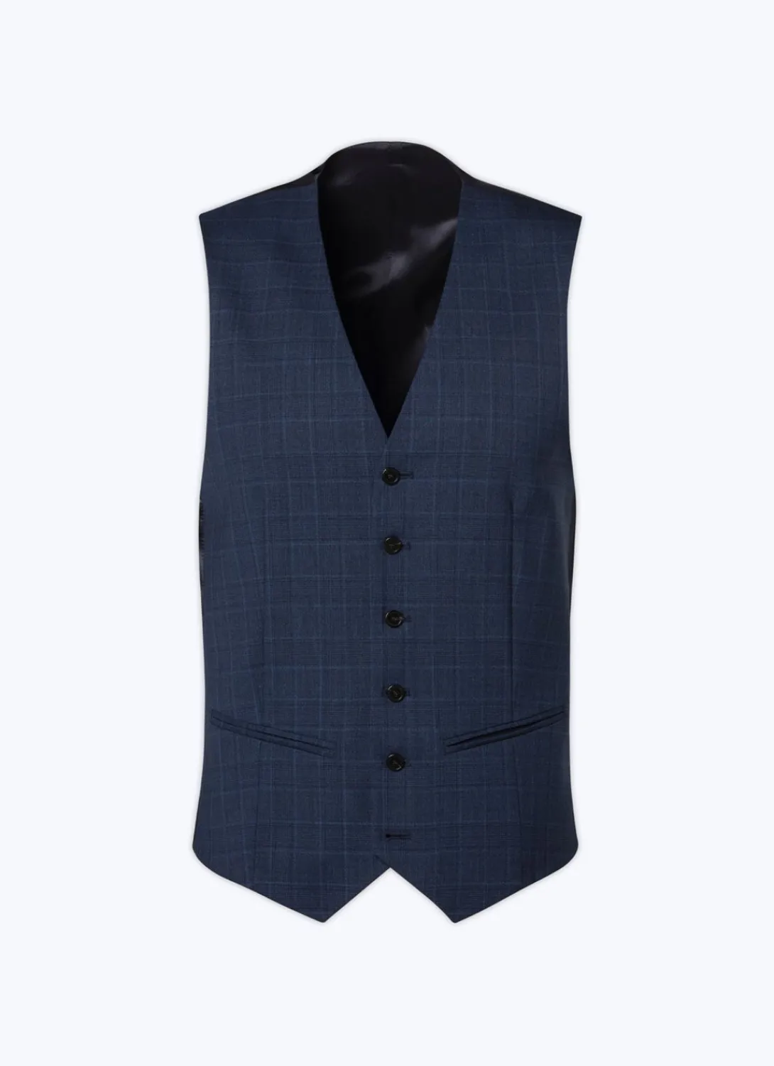Fursac Prince Of Wales Wool Canvas Waistcoat Navy Blue - Prince Of Wales Pattern Hot