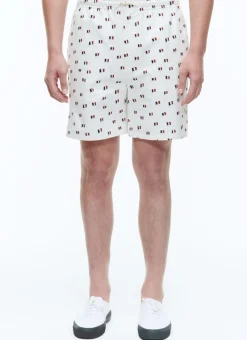 Fursac Printed Cotton Elasticated Shorts Ecru - French Flags Print Fashion