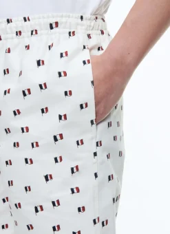 Fursac Printed Cotton Elasticated Shorts Ecru - French Flags Print Fashion