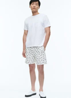 Fursac Printed Cotton Elasticated Shorts Ecru - French Flags Print Fashion