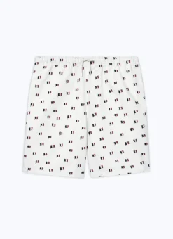Fursac Printed Cotton Elasticated Shorts Ecru - French Flags Print Fashion