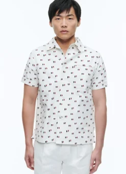 Fursac Printed Cotton Hawaiian Shirt Beige - French Flags Print Outlet