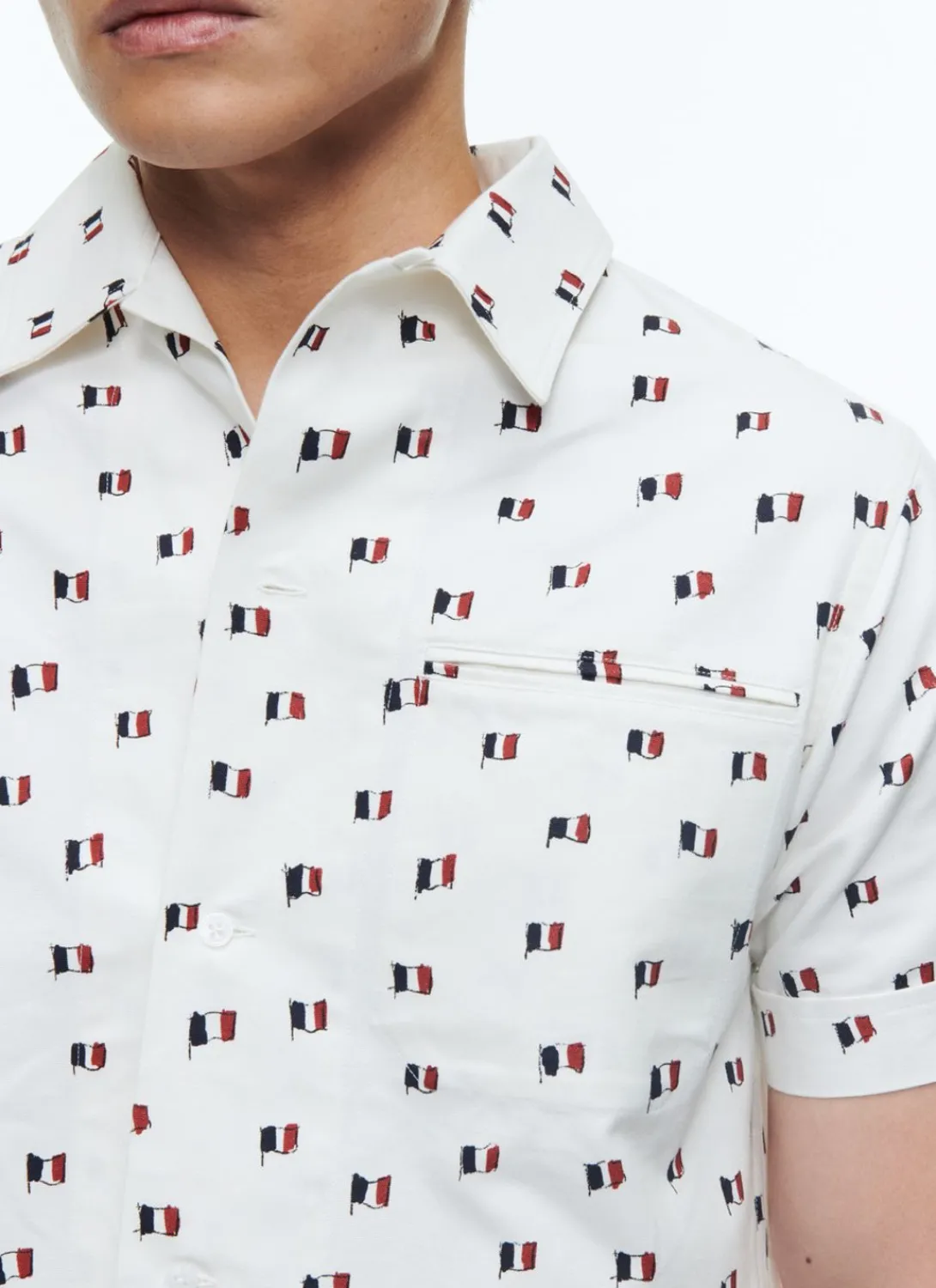Fursac Printed Cotton Hawaiian Shirt Beige - French Flags Print Outlet