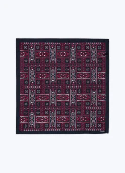 Fursac Printed Silk Twill Pocket Square Navy Blue - Bandana Print Store
